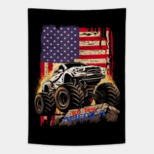 God bless america monster truck Tapestry