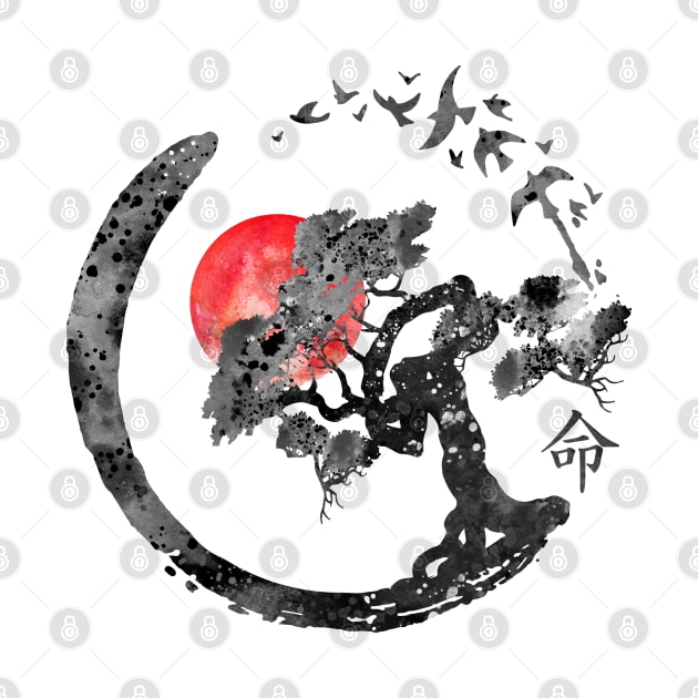 Enso circle and Bonsai tree by RosaliArt