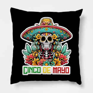 skulls wear colorful sumbrero hats Pillow