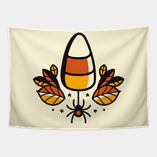 Halloween Candy Corn and Spider Illustration Tapestry