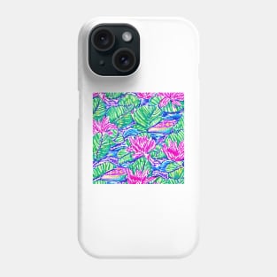 Lilly Pulitzer inspired waterlilies on evening pond Phone Case