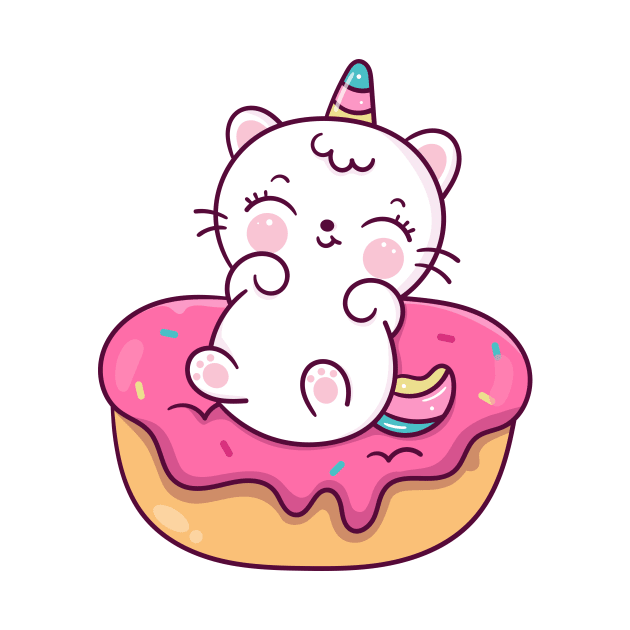 Cute Unicorn cat cartoon Kawaii animal on donut by Vividdiy8