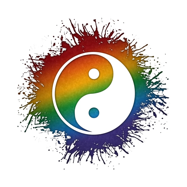 Paint Splatter LGBTQ Pride Rainbow Yin and Yang Symbol by LiveLoudGraphics