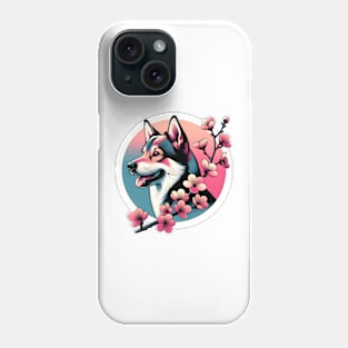 Swedish Vallhund Enjoys Spring Cherry Blossoms Phone Case