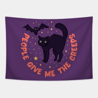 People give me the creeps a funny Halloween black cat Tapestry