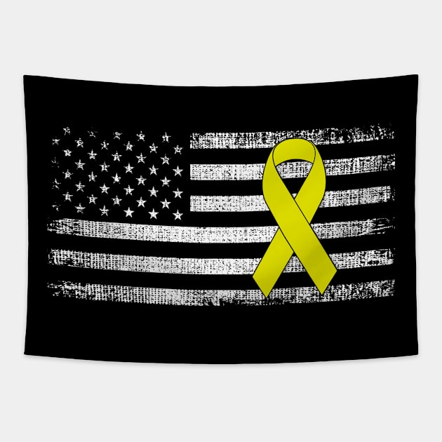 Childhood Cancer Awareness Shirts Yellow Ribbon Men Women Tapestry by Gendon Design