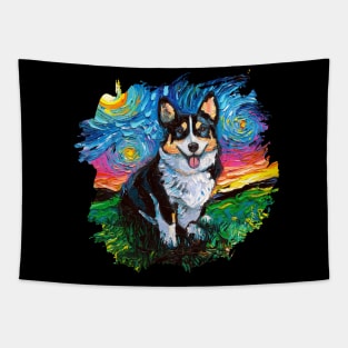 Tri Color Corgi Night with border Tapestry