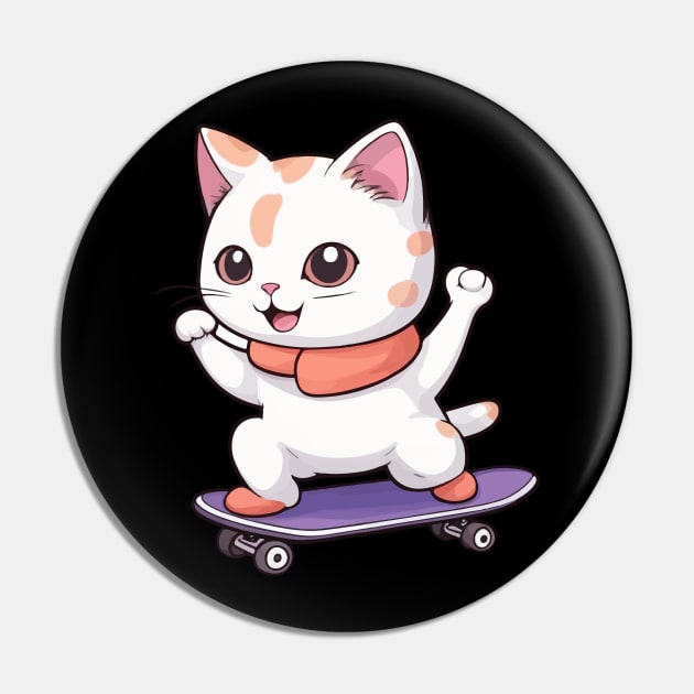 Skateboard Cat Pin by Rishirt