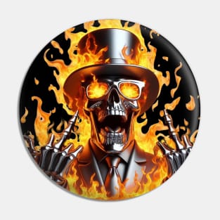 Flaming Flipping Skull Pin