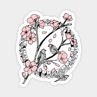 Cherry Blossoms and Sparrows Magnet