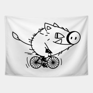 Funny boar rides a bicycle Tapestry