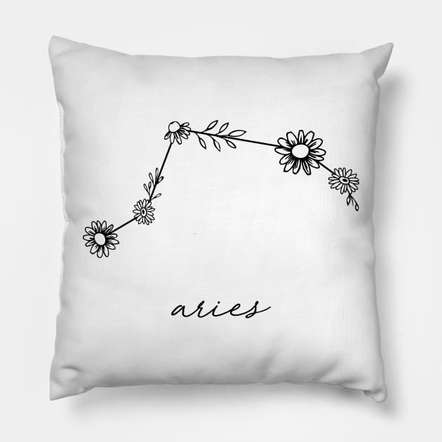 Aries Zodiac Wildflower Constellation Pillow by aterkaderk