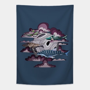 school of sharks in the sky Tapestry