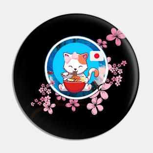 Cat Eating Ramen Pin