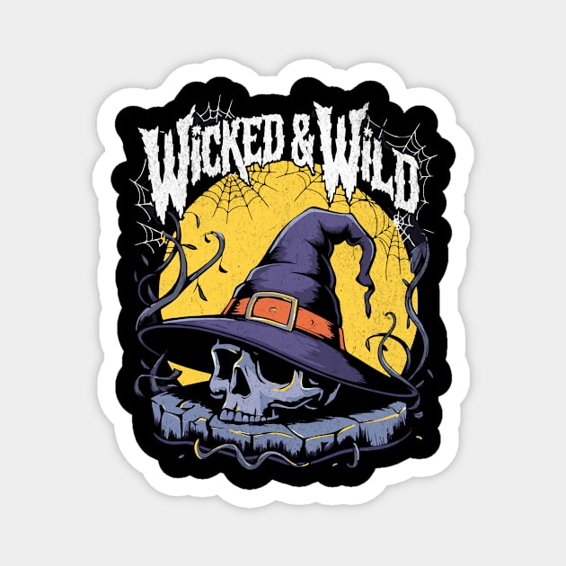 Wicked & Wild Skull with Witch Hat Halloween Design Magnet by Designed By Marty