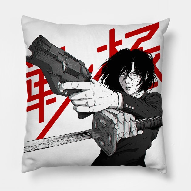 Japanese Vaporwave Samurai Girl Pillow by OWLvision33