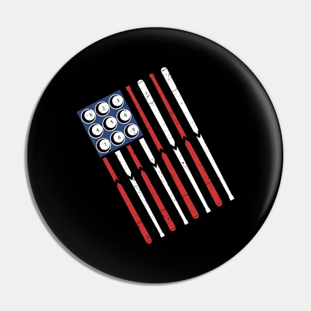 American Flag Billiards Shooting Pool, Funny Pool Team Gift Pin by Printofi.com