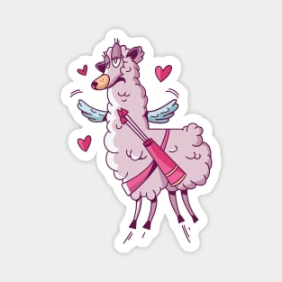 Cute Llama Cupid with Hearts Magnet