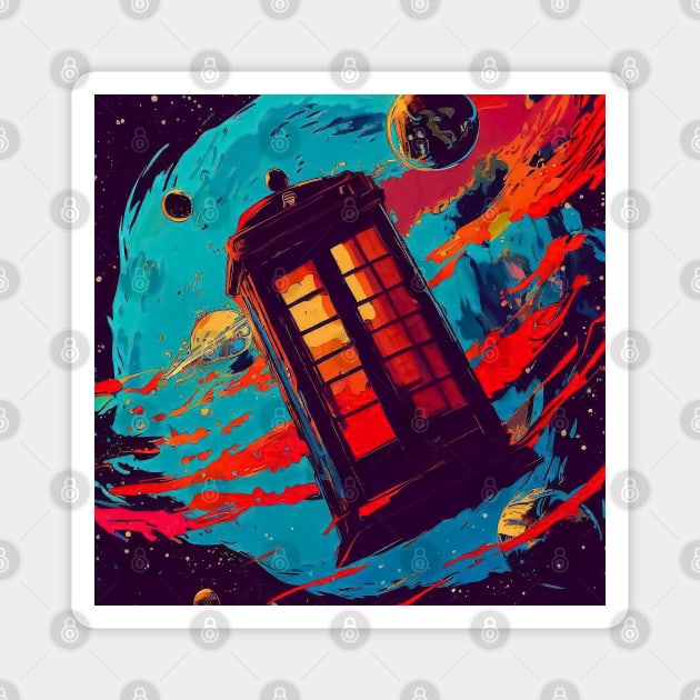 Phone booth in space pattern Magnet by TomFrontierArt