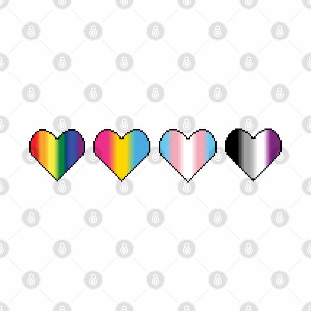 Four Pixel Heart Designs in LGBTQ pride flag colors by Naturicker