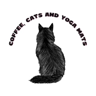 Coffee cats and yoga mats funny yoga and cat drawing T-Shirt