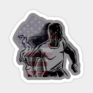 Black man Riot with Molotov cocktail USA Fist Flag Magnet