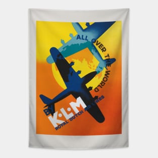 KLM All Over the World Vintage Poster 1930s Tapestry