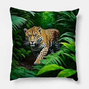 Jungle Majesty: Jaguar's Quest in the Lush Labyrinth Pillow