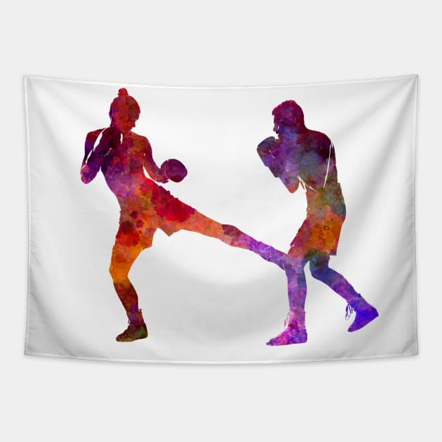 Boxing-muay thai in watercolor Tapestry by PaulrommerArt