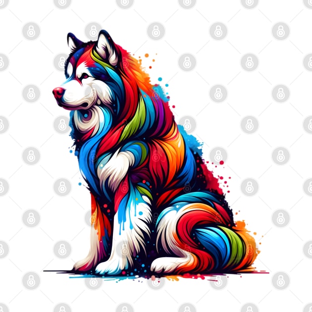 Vibrant Alaskan Malamute in Paint Splash Art Style by ArtRUs