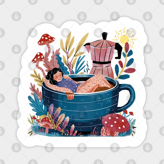 Coffee Break - Relaxing in a Large Cup Magnet by JessArty