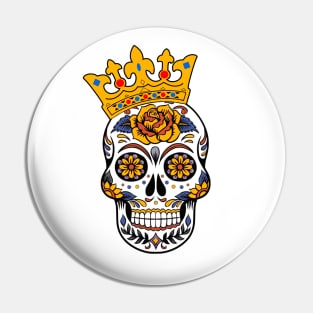 Mexican Day of the Dead Sugar Skull with Crown Pin