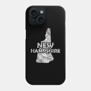 Mandala art map of New Hampshire with text in white Phone Case