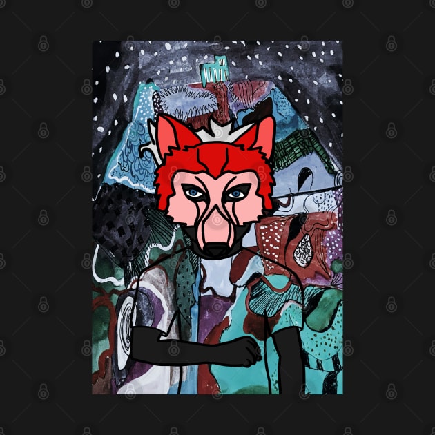 Mysterious Male Character with Animal Mask in a Blue-themed Night by Hashed Art