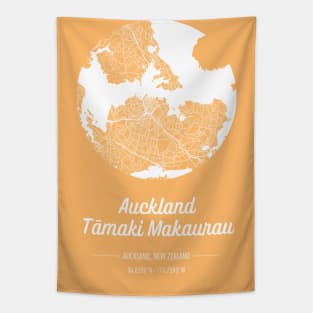 City map in golden yellow: Auckland Tamaki Makaurau, New Zealand with retro vintage flair Tapestry