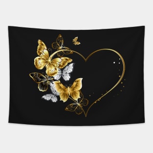 Heart with Golden Butterflies Tapestry