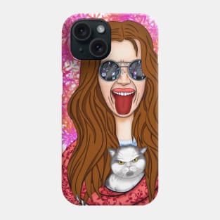 Funny girl with a cat Phone Case