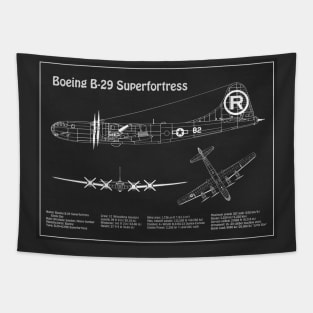 Boeing B-29 Superfortress Enola Gay - Airplane Blueprint - PD Tapestry