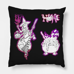 Halloween B&W Spider Witch & Cauldron Pack Pillow