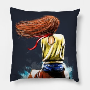 Lonely girl on the bridge by the river Pillow