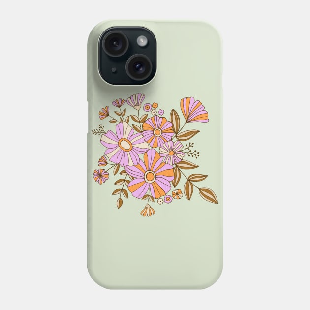 Vintage boho floral dream in green, lilac and orange Phone Case by Natalisa