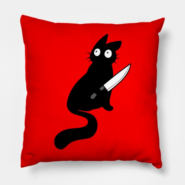 Vaguely threatening cat with a knife. Pillow by TheMightyQ