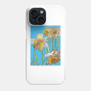 Abstract Yellow Daffodil Watercolor Pattern on Light Blue Phone Case