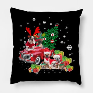 Bulldog Riding Red Truck Xmas Merry Christmas Pillow