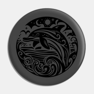 Ocean Waves and Leaping Dolphin Night Sky Pin