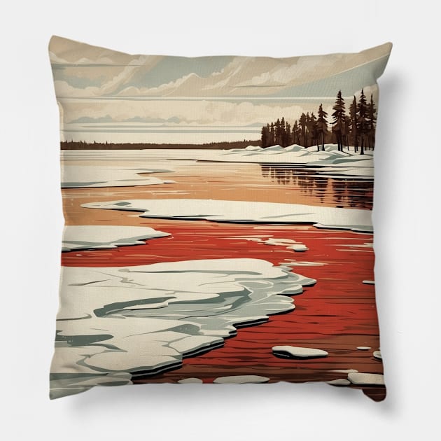 Lake Winnipeg Vintage Poster Tourism Pillow by TravelersGems