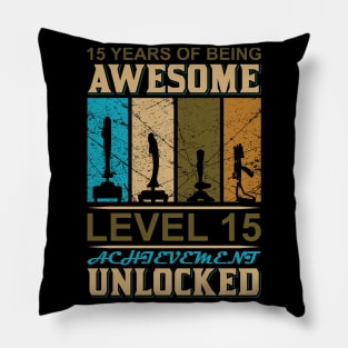 15 Years of Being awesome level 15 achievement Unlocked Pillow