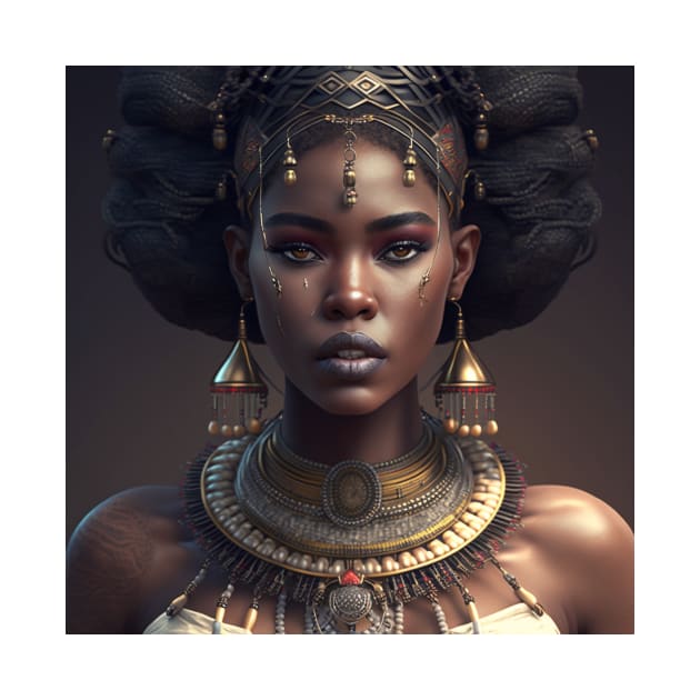 Woman wearing a necklace and earrings-Black African princess by Artisticwalls