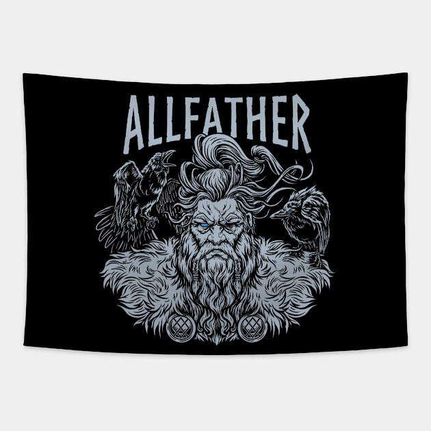 Allfather Odin Norse Pagan God Viking Mythology Huginn Muninn Tapestry by Blue Pagan