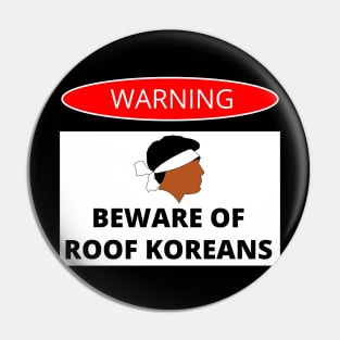 Beware of Roof Koreans Danger Sign Pin